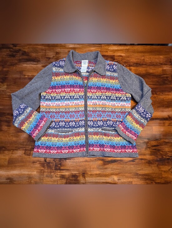 Laura Ashley Jackets & Blazers - Vintage 90s Laura Ashley 100% Lambswool Cardigan Fair Isle Pattern SZ XL Cottege